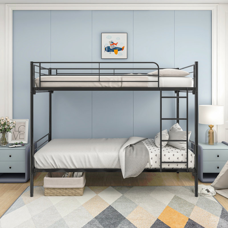Lit superposé simple au-dessus de simple, structure en métal avec échelle, Black