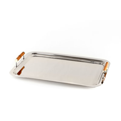 Plateau rectangulaire en nickel avec poignées en bambou