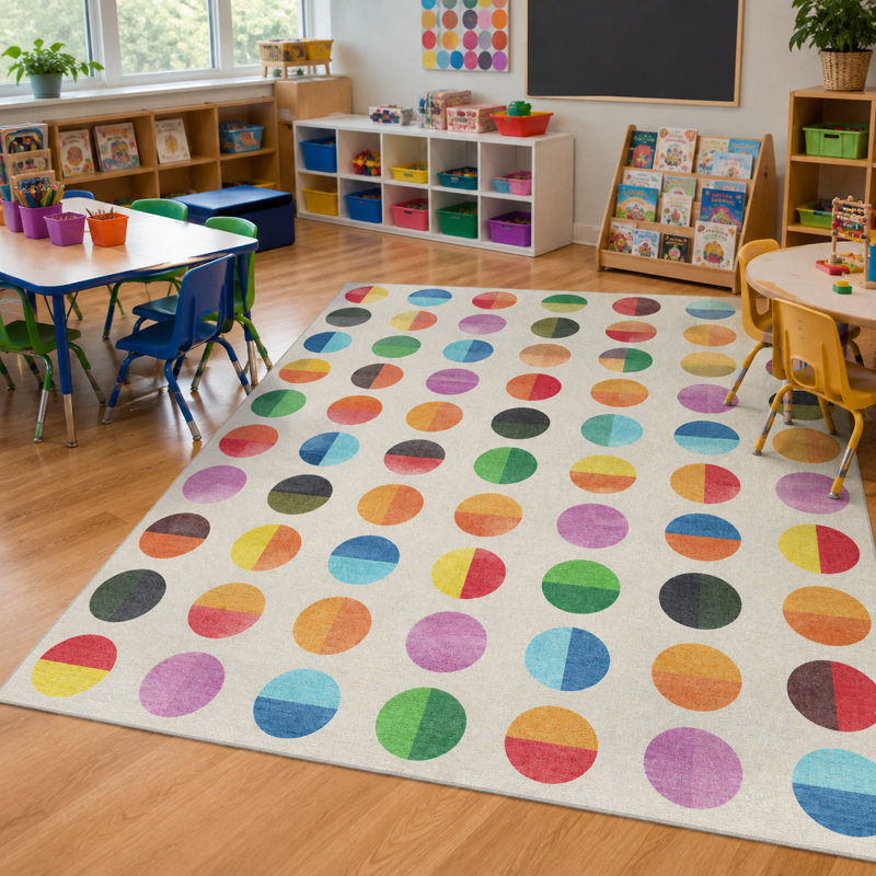 Tapis lavable à pois multicolore pour enfants Well Woven, Rectangle 3 pi 3 po x 5 pi