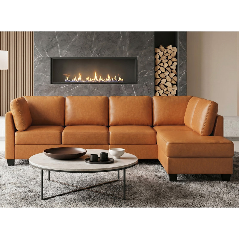 Canapé modulaire en L en similicuir, Orienté à droite, Similicuir brun