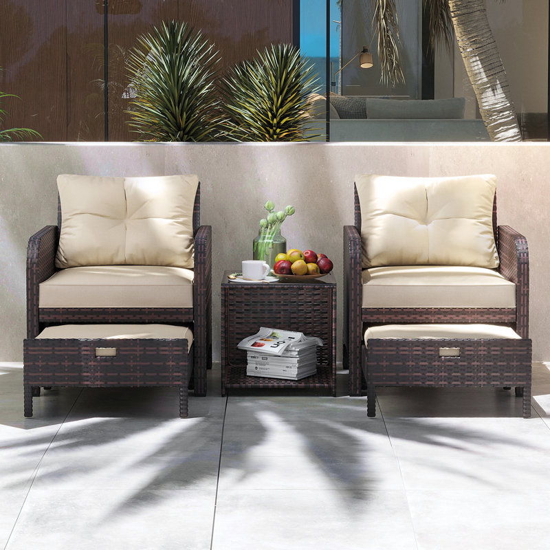 Lynae 2-Person Wicker Outdoor Seating Group with Cushions, Beige
