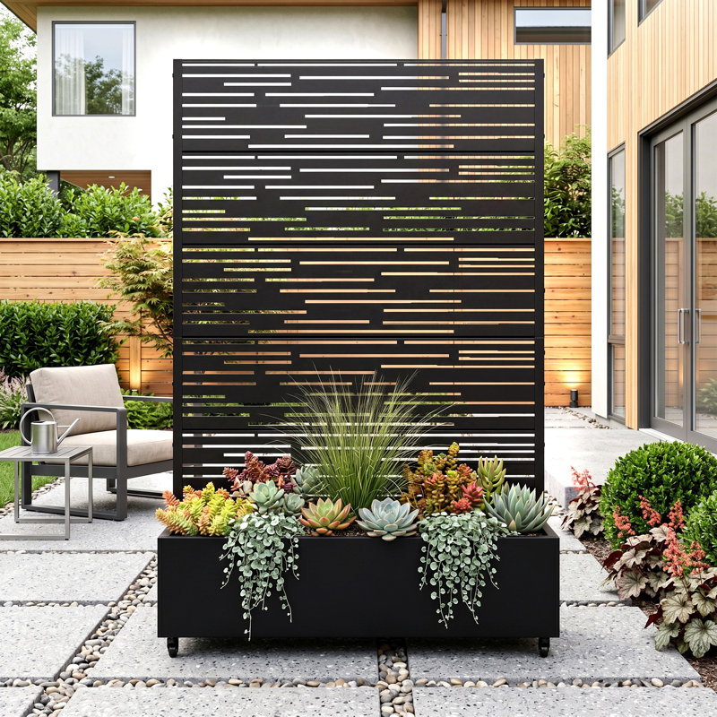 Treytin Metal Planter Box with Trellis and Wheels, 72" H x 47" W x 16" D, Black, 1