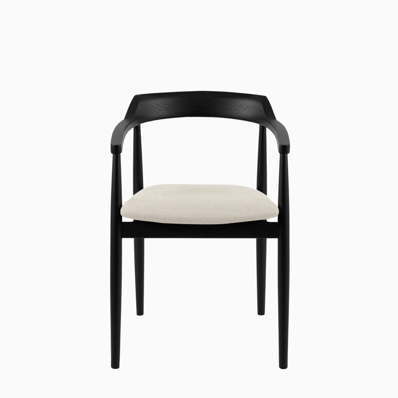 49cm H Upholstered Low Back Armchair, Cream Boucle, Black