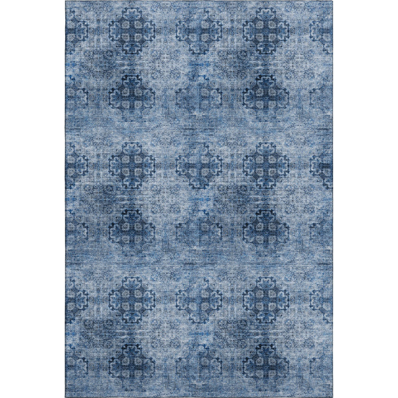 Tapis bleu marine Cerrito AMF557 lavable à la machine de qualité supérieure, Rectangulaire 3 pi x 5 pi