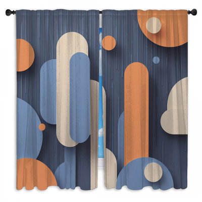 Geometric Abstract Shapes Window Curtains  Geometric Shapes Sheer & Room Darkening - 2 Panels