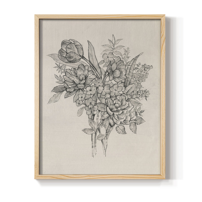 Floral Bouquet I, reproduction encadrée - bois massif, H 30 po x l 24 po, Naturel