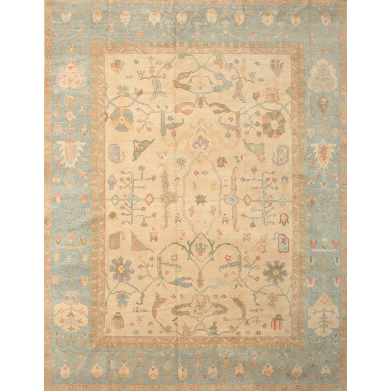 Tapis traditionnel crème / bleu / brun Enela, Rectangle 8 pi x 10 pi