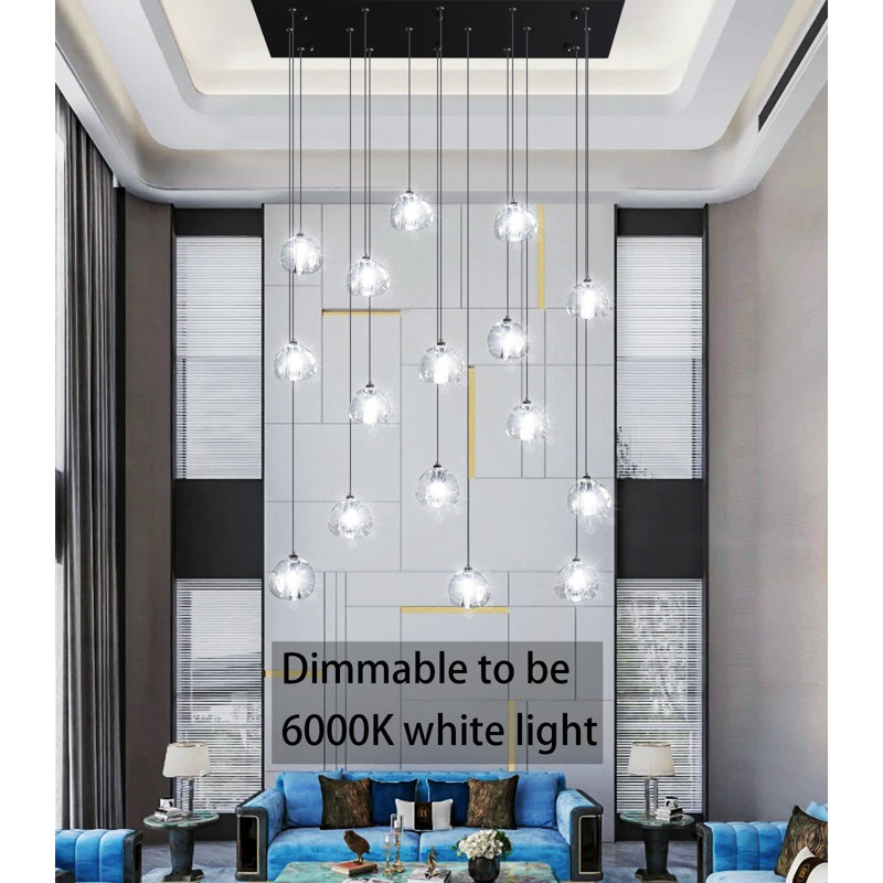16-Light Dimmable LED Rectangular Crystal Chandeliers, Noir mat