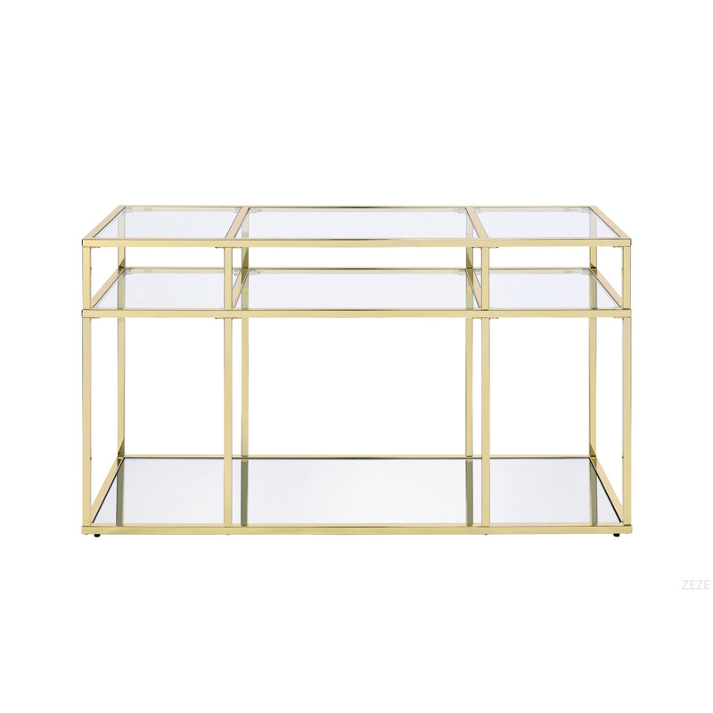 Table de canapé en verre transparent et finition dorée