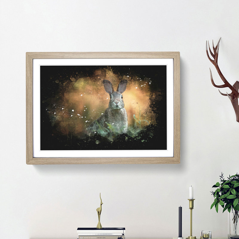 Hare in a Meadow - Picture Frame Graphic Art Print, 62cm H x 87cm W x 2cm D, Oak Framed
