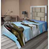 Ambesonne Airplane Top Flat Sheet Aircrafts up in Air Blue Green Grey