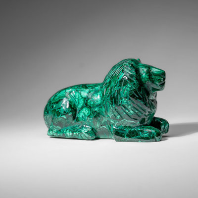 Véritable sculpture de lion en malachite polie (4,2 lb)