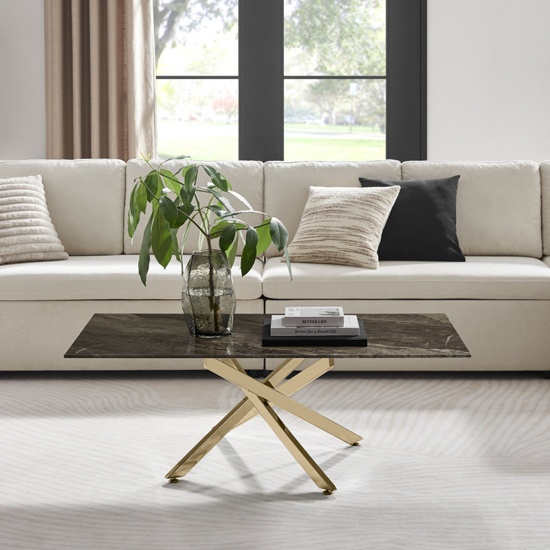 Lenworth Pedestal Coffee Table, Grey, Gold