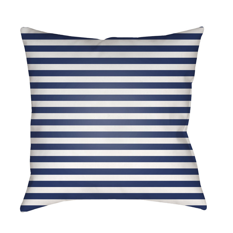 Striped Outdoor Throw Pillow, 18" H x 18" W x 3.5" D, Dark Blue