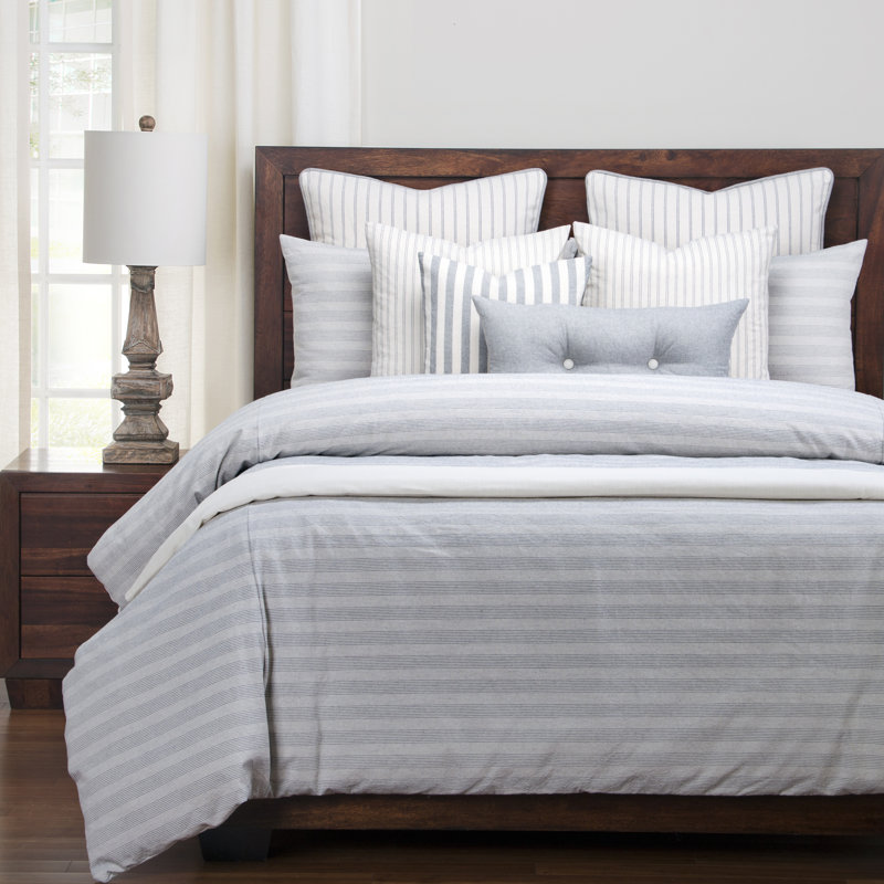Homestead Farmhouse / Country Cotton Blend Striped Duvet Cover & Insert, Cal. King Duvet Cover + 5 Additional Pieces