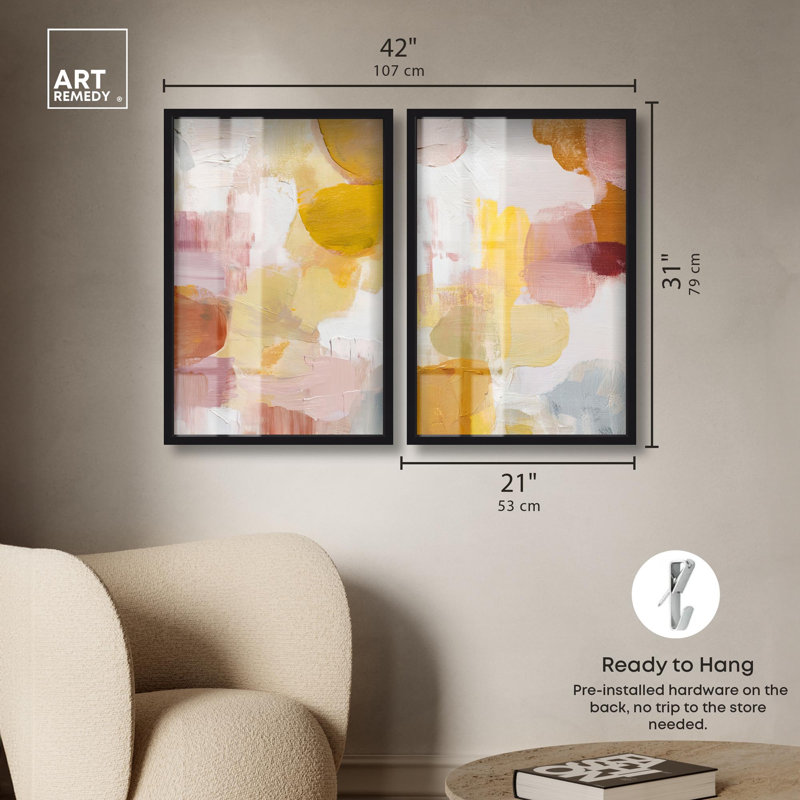 Abstrait art mural abstrait, ensemble d'art abstrait par Art Remedy, cadre noir, 20 x 30, 31" H x 21" W, Black Frame