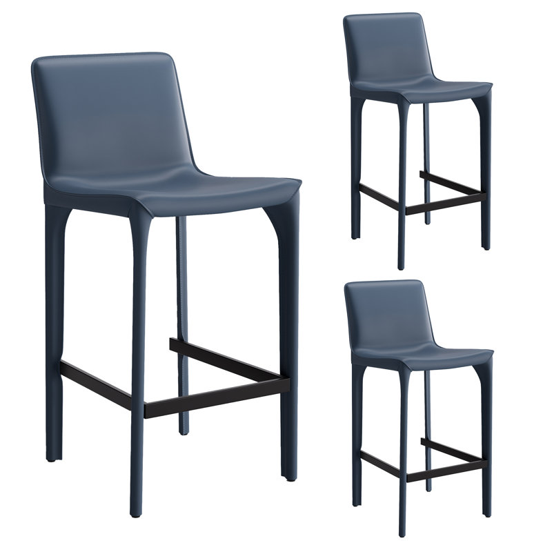 Tabouret de bar H 26 po entièrement assemblé, tabouret de bar rembourré en cuir Saddle avec siège rembourré, tabouret de bar à hauteur de comptoir avec repose-pieds à structure en métal pour îlot de cuisine, bleu