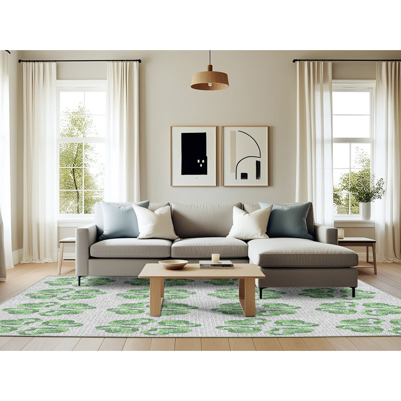 Tapis vert / gris North Andover, Rectangle 6 pi x 9 pi