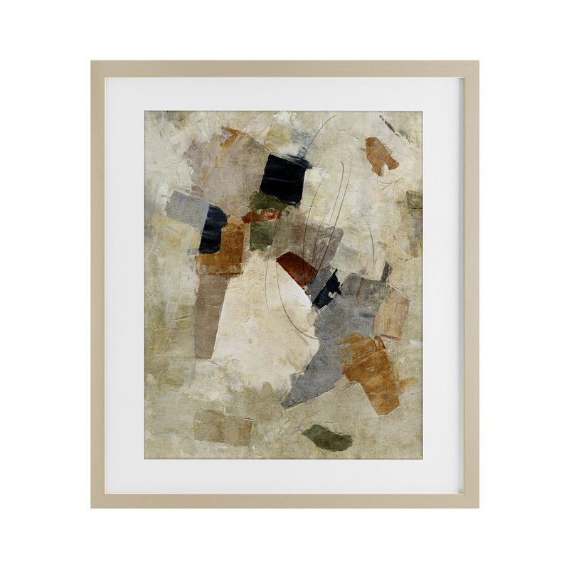 Composition parchemin robuste sous verre, impression par Suzanne Nicoll, H 16 po x l 13 po, Cadre de récolte en pin