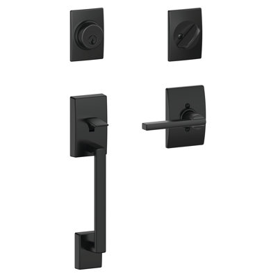 Century Handleset with Single Cylinder Deadbolt and Latitude Door Lever and Rosette
