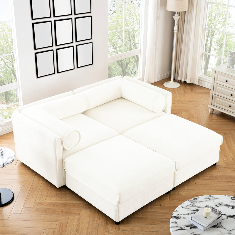 Chenille blanche avec 2 et rangement: sièges luxueux et espace de rangement caché et élégant, Blanc