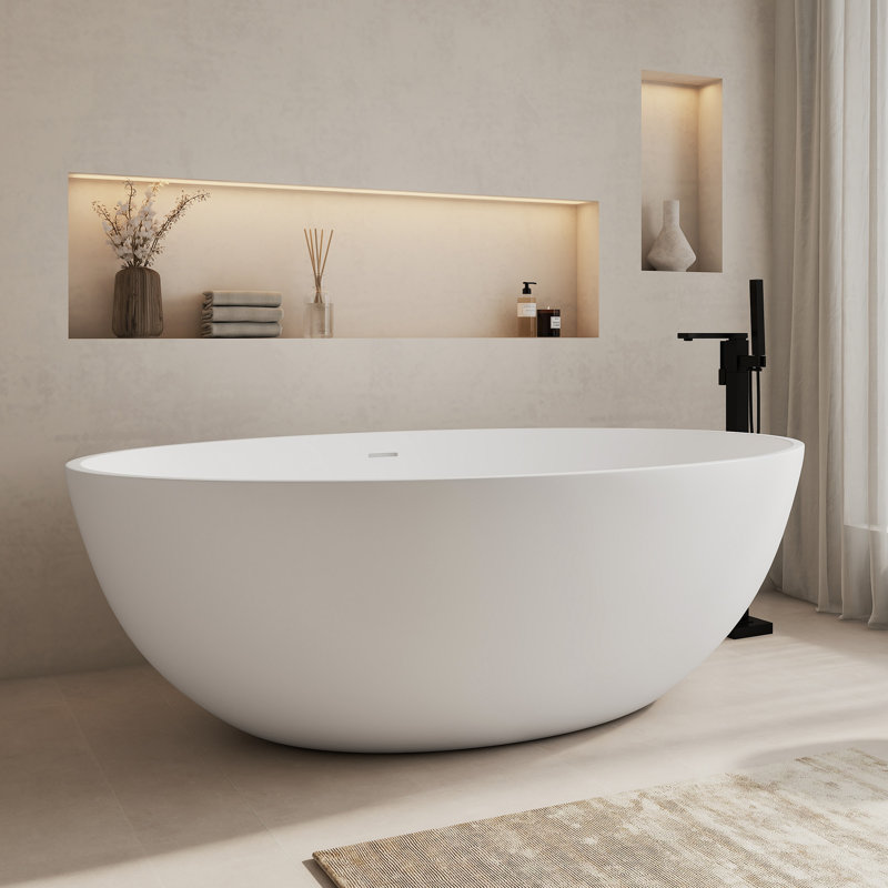 Baignoire autoportante en résine de pierre, surface solide, 170 cm × 99 cm, Blanc