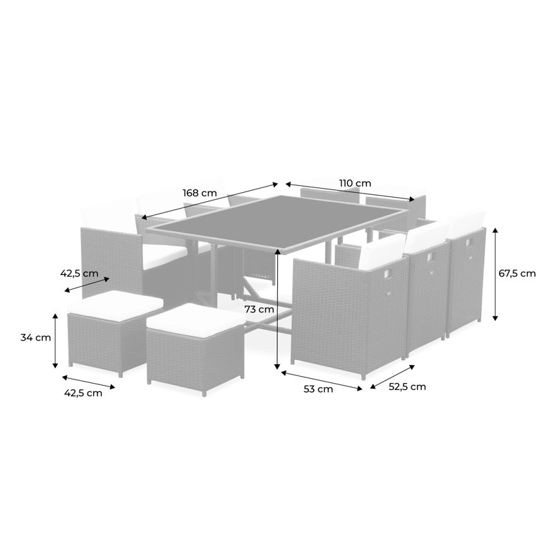 Aluminum Rattan Cube Table 6 to 10-Seater, Belge
