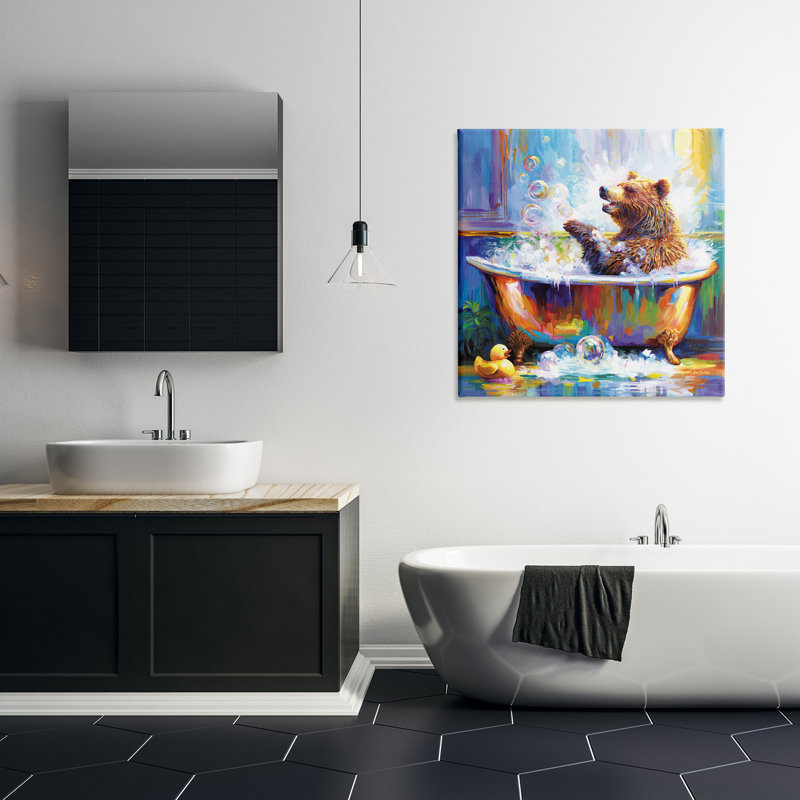 «Happy Bear in Bathaign» par Leon Devenice, H 30 po x l 30 po