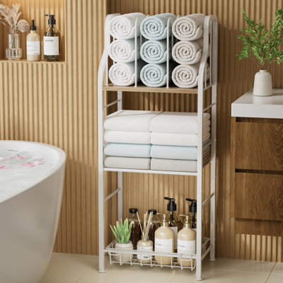 3-Tier Freestanding Metal Towel Shelf with Removable M-Shaped Dividers, Modern Space-Saving Towel Holder for Bathroom, Pool and Laundry