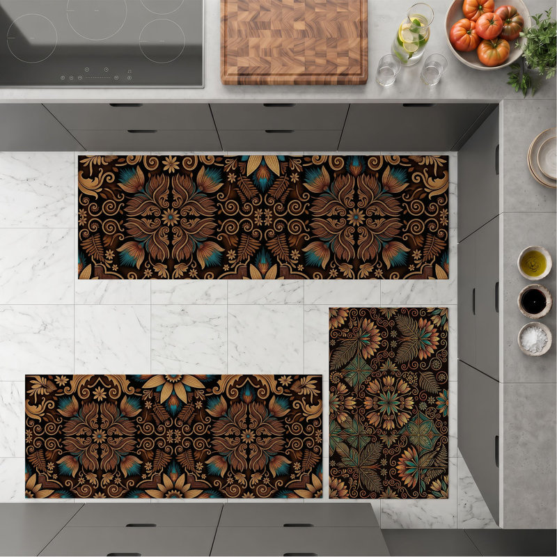 Floral Pattern Non-Slip Washable Kitchen Mats