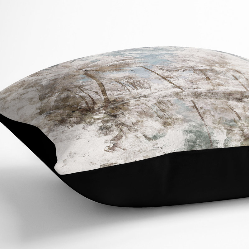 Tree View in Kerala India Cushion with Filling, 40cm H x 40cm W x 15cm D, Black