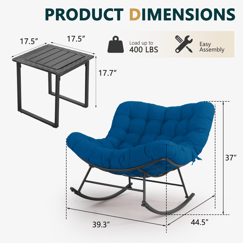 Ensemble de conversation 2 pièces surdimensionné avec coussin et table, Marine