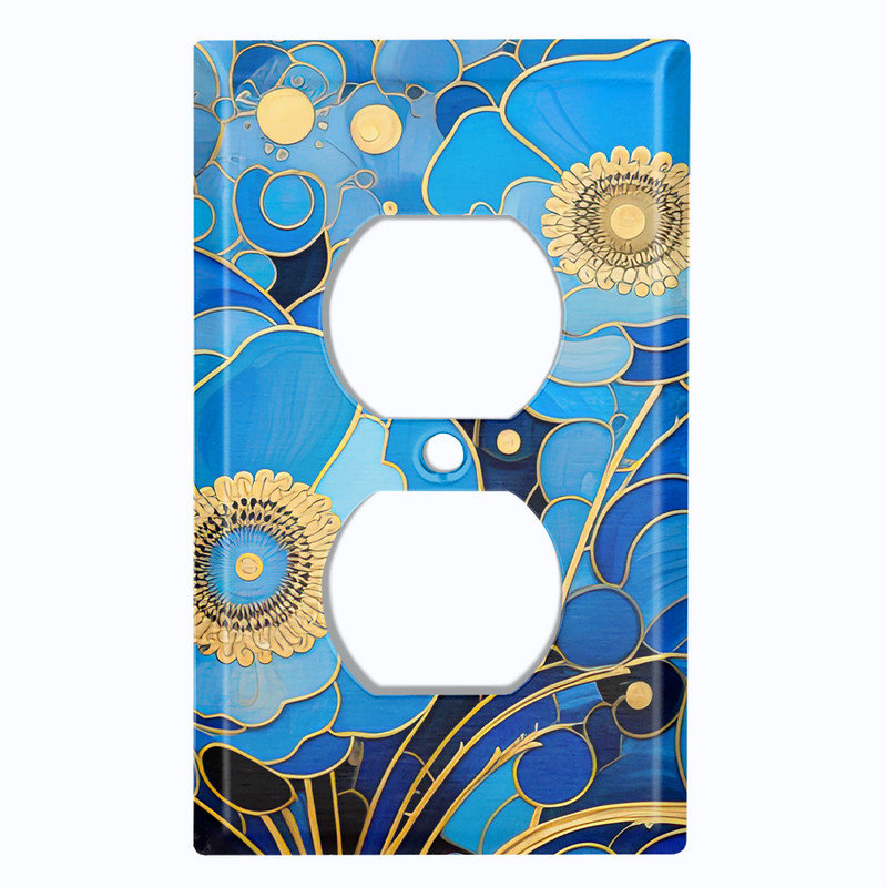 Couvercle de plaque d'interrupteur en métal; Fleurs US de style Klimt - 1 bande US standard, Prise double # 8