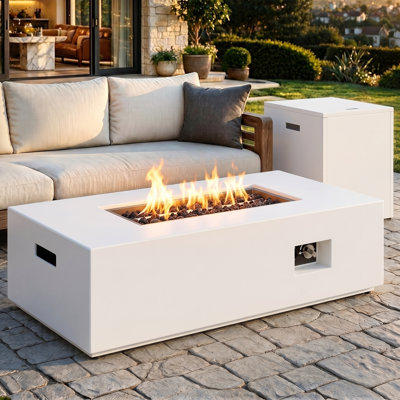 44"W Propane Fire Pit Table with Tank Side Table, 50000 BTU Fire Pit with Lava Rocks, Lid and Waterproof Cover