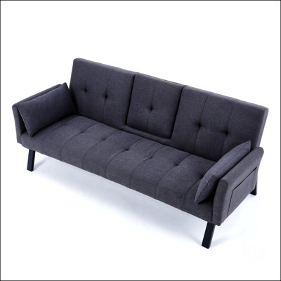 Multi-Functional Cotton And Linen Sofa Bed: Foldable, Cup Holder, Side Storage, Instantly Switch Between Living Room And Bedroom