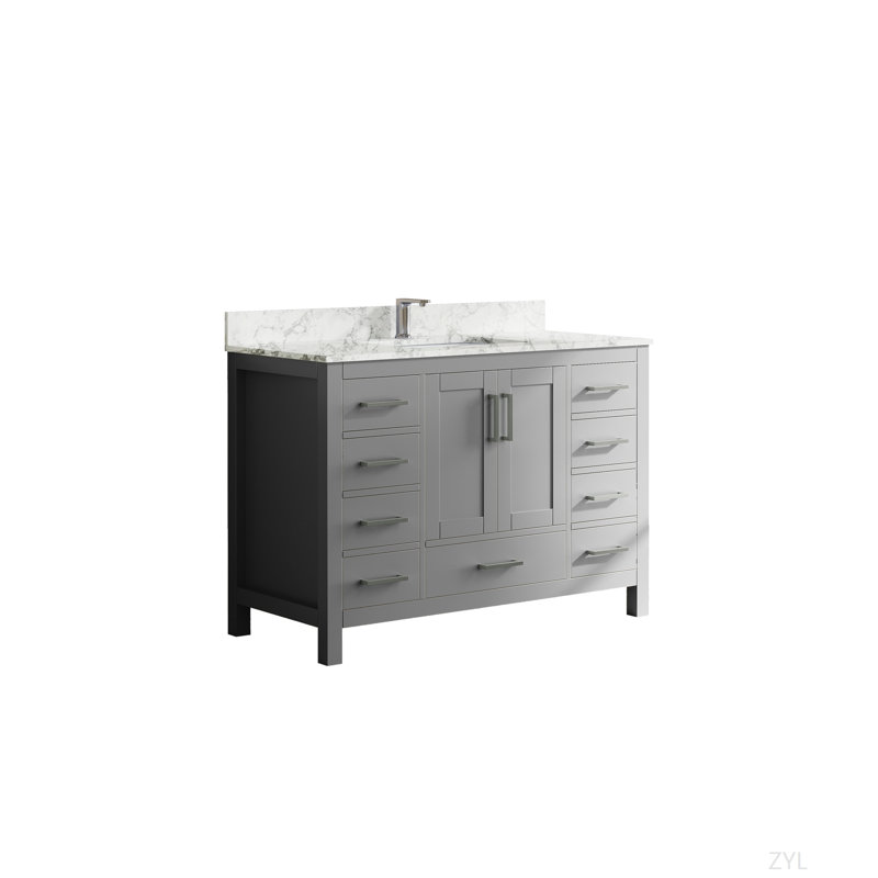 Meuble-lavabo de 47 po avec lavabo et robinet, meuble-lavabo avec 2 portes et 9 tiroirs (gris)