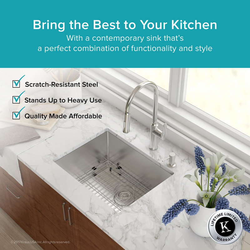KRAUS Standart Pro Undermount 16 Gauge Stainless Steel Bar Kitchen Sink, 10" H x 17" W x 17" L, Single Bowl