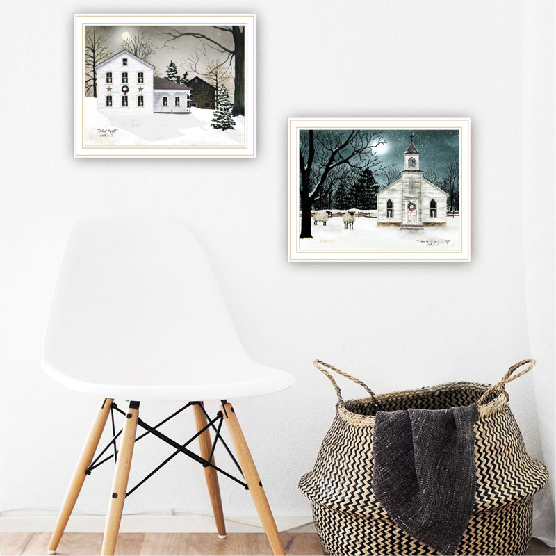 2 «Silent Night», art mural blanc encadré - Élevez votre chambre à coucher vers de nouveaux sommets