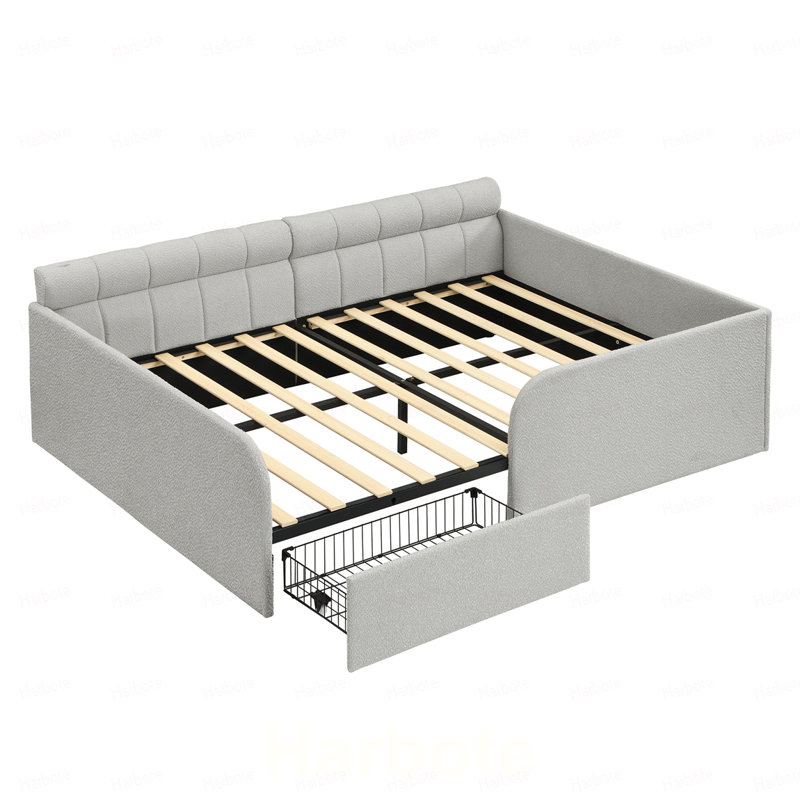 Structure de lit de jour en tissu pleine grandeur avec tiroir de rangement Boucle, Gris