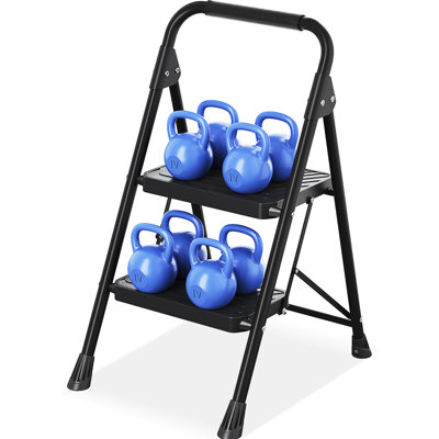 2 Step Ladder, Sturdy Steel Portable Ladder with Anti-Slip Wide Pedals, Folding Step Stool,Library Ladder,Decorative Kitchen Step Ladder
