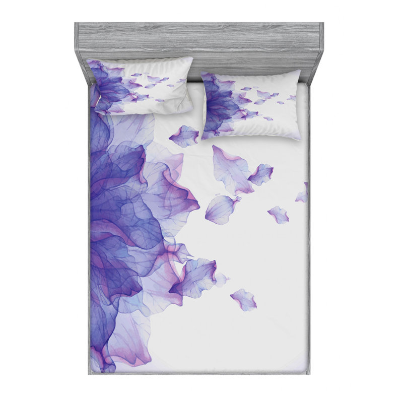 Microfiber Floral Sheet Set, Queen Sheet Set + Fitted Sheet+2 Pillowcases