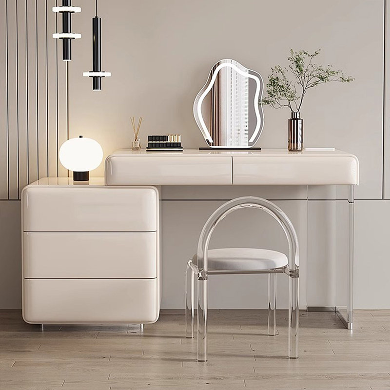 Coiffeuse de maquillage avec miroir lumineux, 5 tiroirs, prise de courant