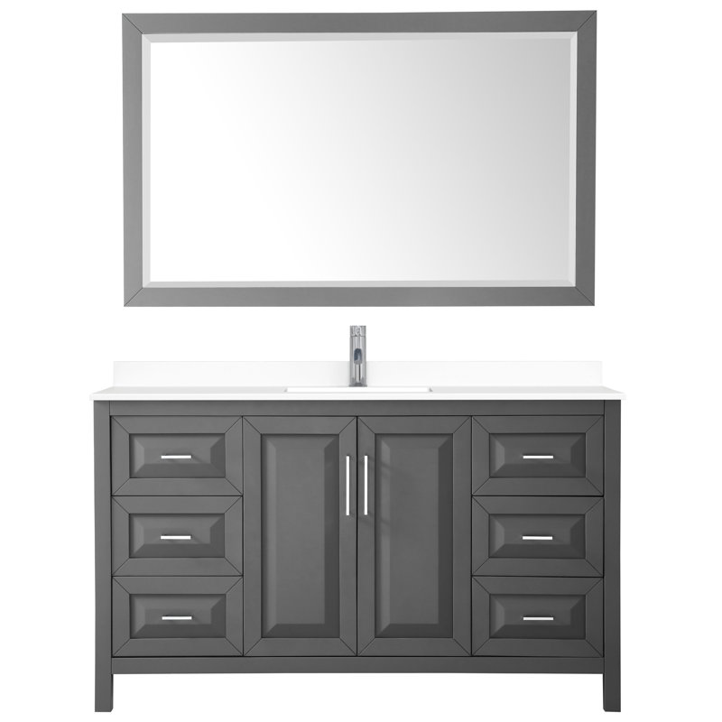 Daria 60'' Single Bathroom Vanity with Marble Top, White Cultured Marble, Dark Espresso, Polished Chrome