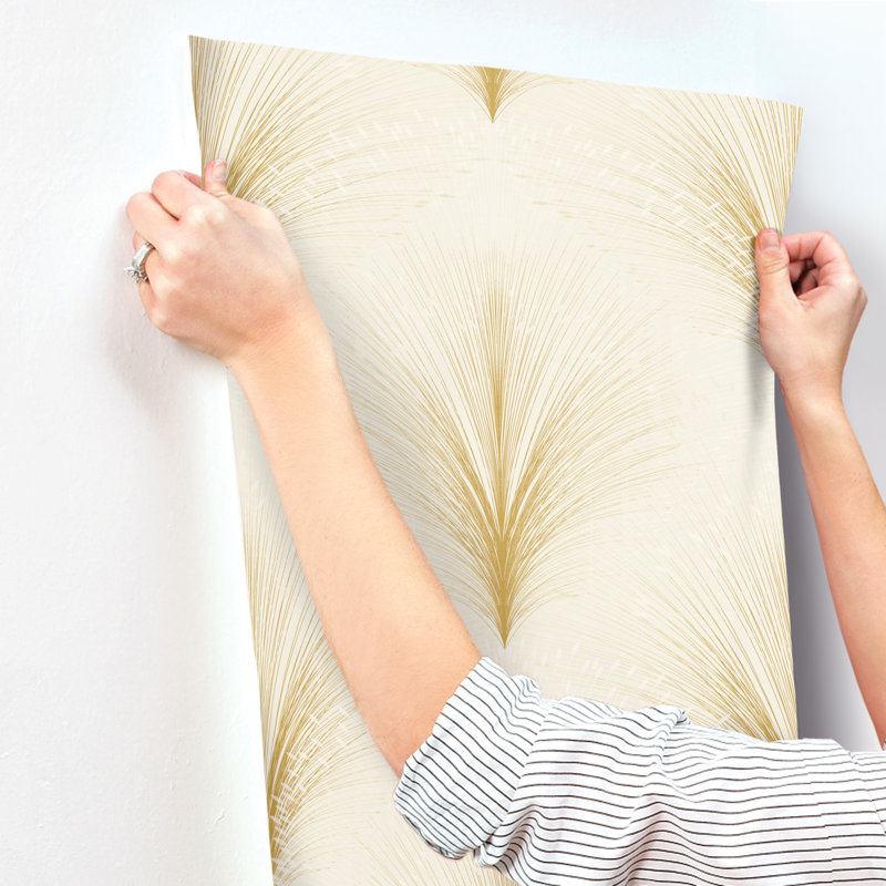 Papyrus Plume Floral Metallic Wallpaper Roll, Beige