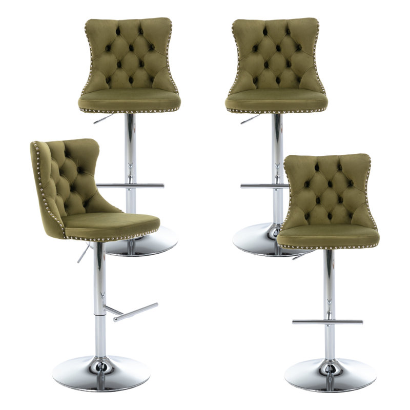 360°Swivel Bar Stools with Sliver Base, Oliver Green