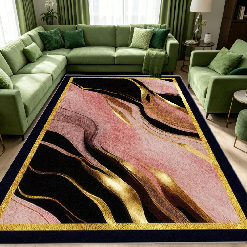 Pink Marble with Gold Accents carpet-easy to clean, machine-washable, soft and comfortable; suitable for door mats, kitchens, living rooms, bedrooms, corridors, and laundry areas. Easy to clean, durable carpet for home decoration.