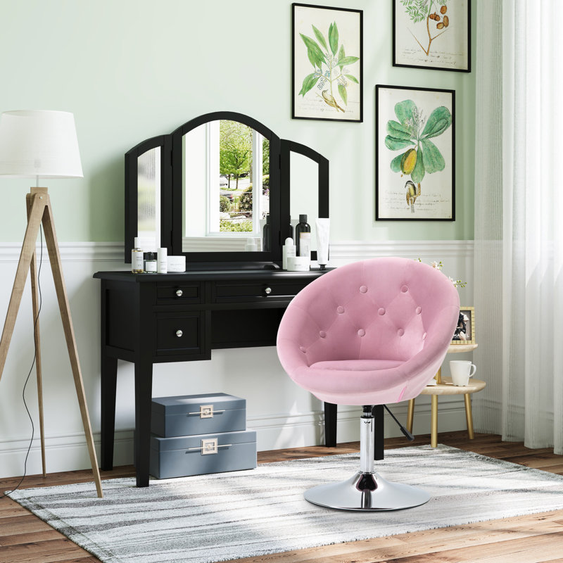 Élégant siège de salon - rose, rond, hauteur réglable du tabouret en métal rose, cadre pour la maison