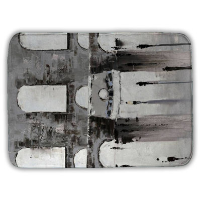 Gray building with passersby Bath Mat with Non-Slip Backing - Quick Dry Memory Foam Bathroom Rug - Absorbent - Modern Plush Spa-Style - Machine Washable