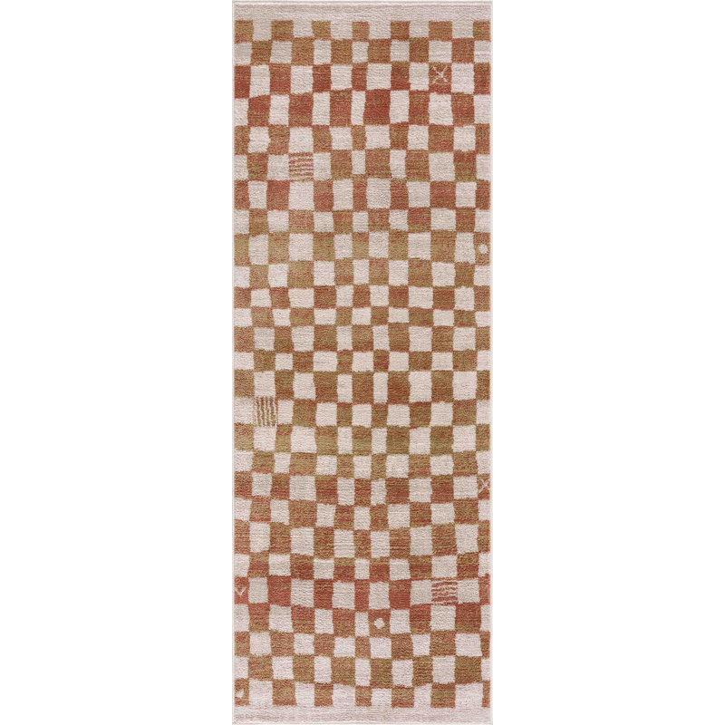Briawood Checkered Beige Area Rug, Runner 2'7" x 10'