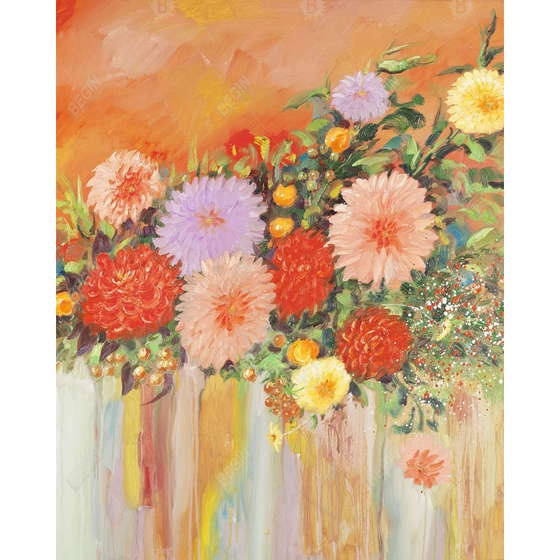 Colorful Abstract Flowers Print On Canvas, H 60 po x l 48 po